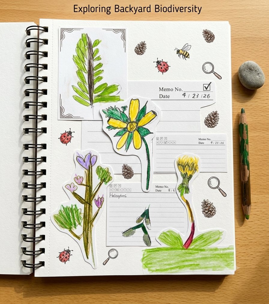 Student field journal spread: exploring backyard biodiversity